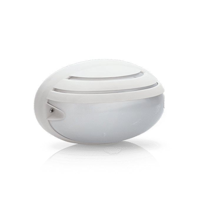 OVAL  PLASTIC  BULKHEAD  LIGHT  WITH  HALF  GRID  205MM  WHITE  AS1045D - Image 1
