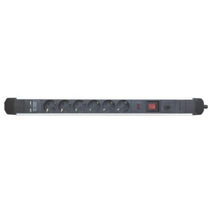 Sextuple Socket with Extension+USB Black 3x1.50mm Flux